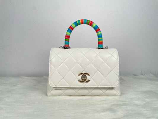 Chanel Coco Handle Mini Handbag 白色荔枝皮銀扣特別版