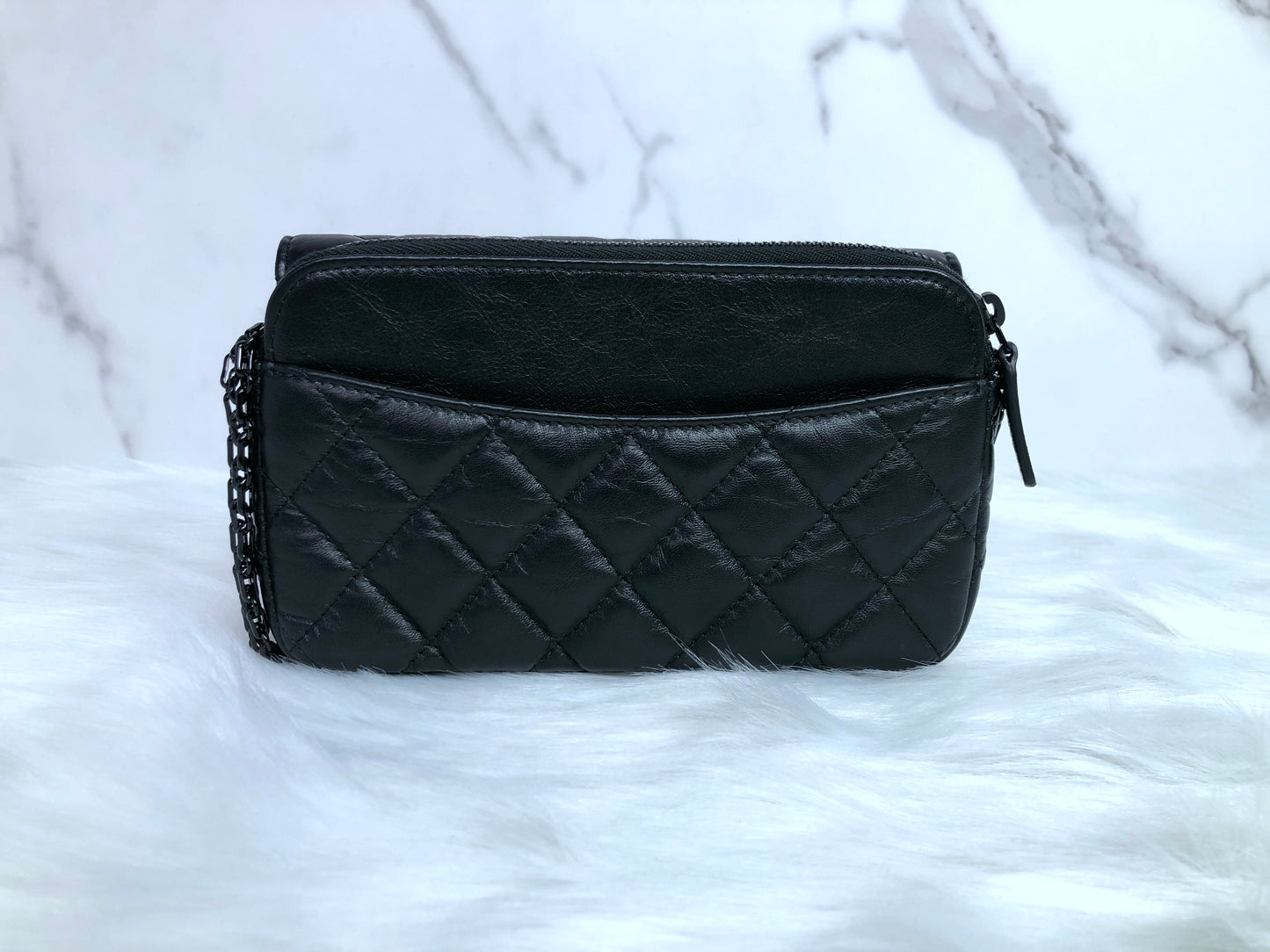 Chanel 黑色羊皮 2.55系列 17cm 黑扣斜孭小包